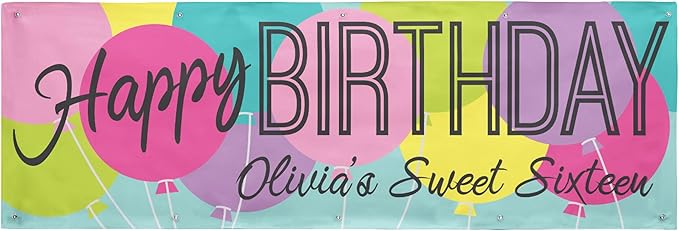 Let's Make Memories Personalized Happy Birthday Banner for Kids - Custom Birthday Party Decorations - Indoor/Outdoor Vinyl - Any Text - Balloons - Pastel Colors - 10ft