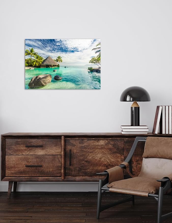 IPIC - "Tropical Memories Personalized Canvas Wall Art, Custom Beach Canvas Print with Name and Date on Rock, A Personalized Gift for Couple, Wedding, or Anniversary, Coastal Home Decor