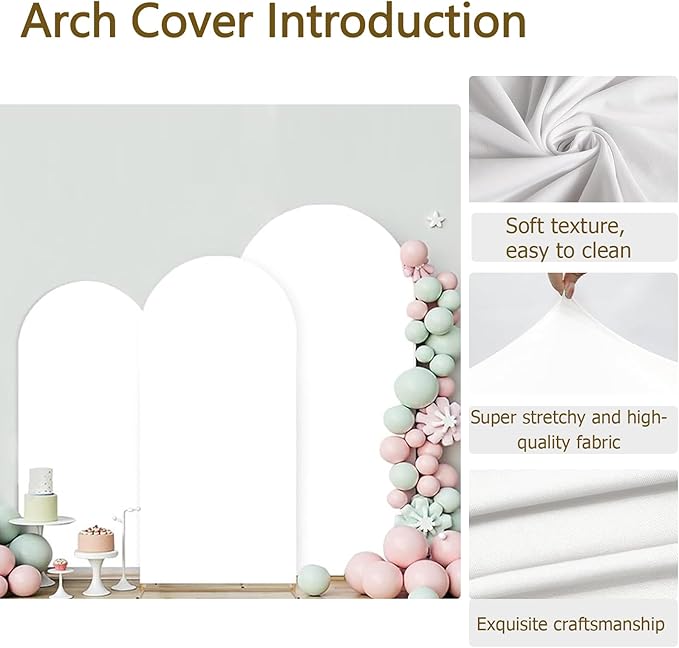 Metal Arch Backdrop Stand and Cover Set of 3 - (7FT+6.9FT+6FT) Wedding Arch Backdrop Stand with Cover Set for Birthday Party Wedding Ceremony Bridal Baby Shower Event Decoration