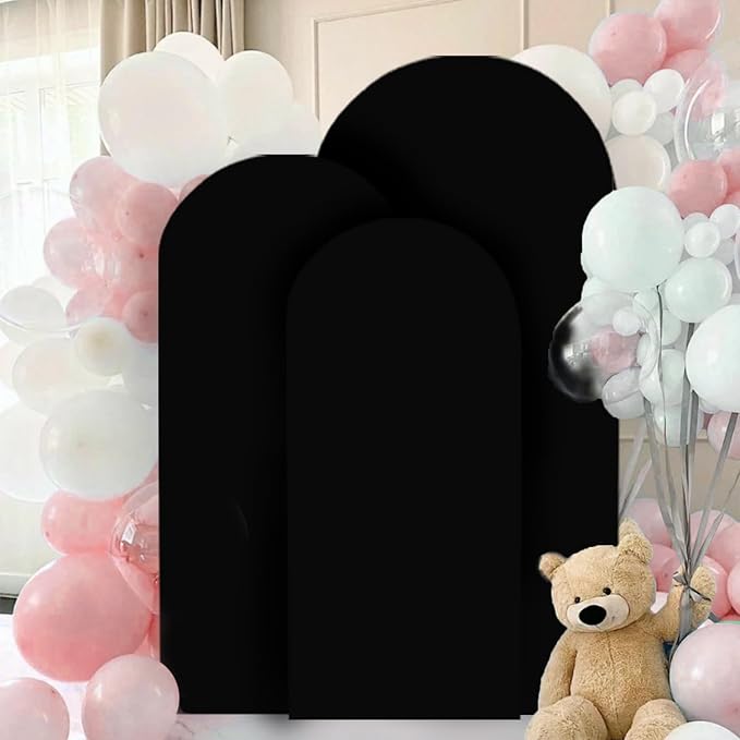 Spandex Arch Backdrop Cover Set of 3 Black Wedding Arch Stand Cover 5FT 6FT 7FT for Arched Frame Decor 2 Sided Arch Stand Covers Backdrop Fabric Round Top Arched Covers for Wedding Ceremony
