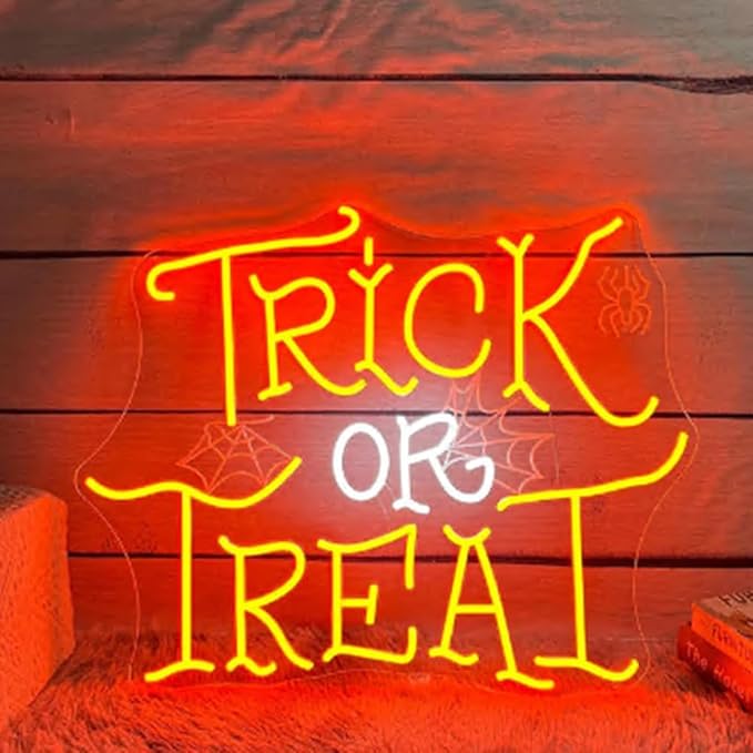 Trick Or Treat Spiderweb Neon Sign, Halloween LED Neon Light, Spooky Halloween Party Sign Size:16 x 12inches
