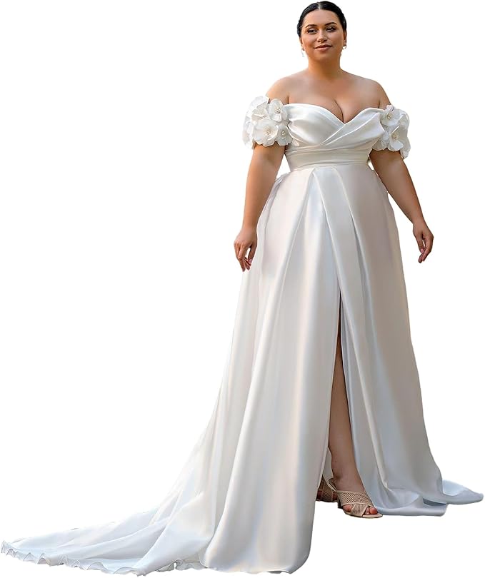 Plus Size Wedding Dresses for Bride Long Sleeve Wedding Bridal Gowns with Lace Appliques Off Shoulder Bride Dress