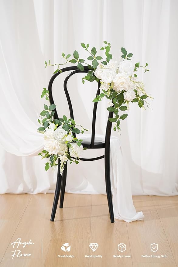 2pcs White Green Mint Leaves Deluxe Welcome Sign Artificial Flowers Wedding Backdrop Garland Hanging Floral Arrangements for Ceremony Reception Entryway Board Sweetheart Table