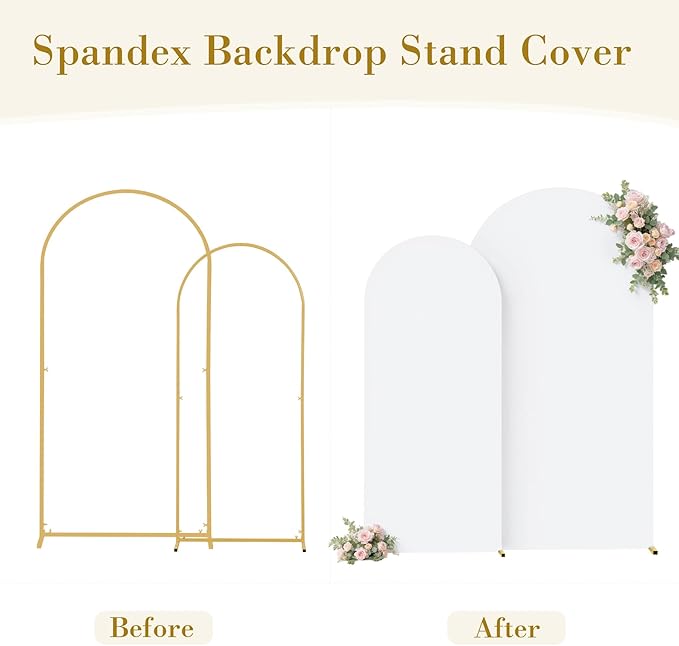 White Photo Arch Backdrop Cover Set of 2 Spandex 7.2 and 6ft White Arch Covers Stretchy Backdrop Wedding Balloon Arch Stand Covers for Birthday Party Baby Shower Bridal Shower Arches Background
