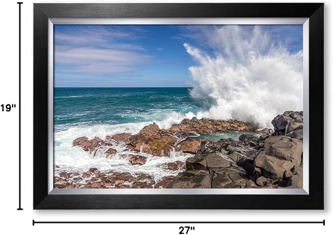 IPIC - Waves Crashing at Queen's Bath, Kauai, Hawaii. Personalized Artwork with Names and Date on, Customized Gift for Anniversary,Wedding,Birthday and Holidays. Framed size: 27x19