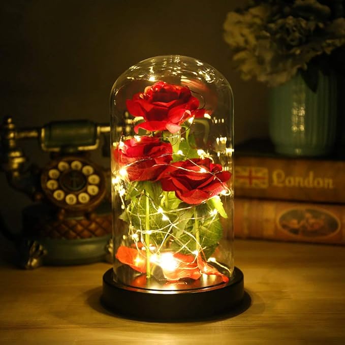 Valentines Day Flowers Gifts for her,Beauty and The Beast Rose with 40 Warm White LED Brightness Adjustment, Prime Delivery Flowers Gifts,Anniversary/Birthday/Valentines Gift for Women,Girlfriend,Mom