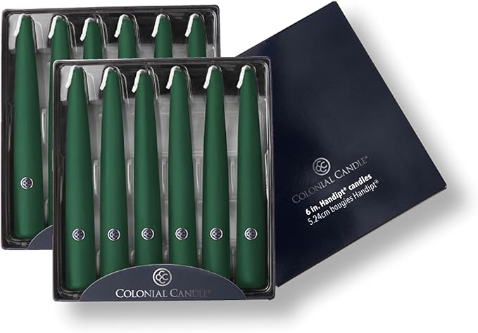 Colonial Candle Unscented Taper Candle, Handipt Collection, Evergreen, 6 in, Pack of 12 - Up to 4 Hours Burn