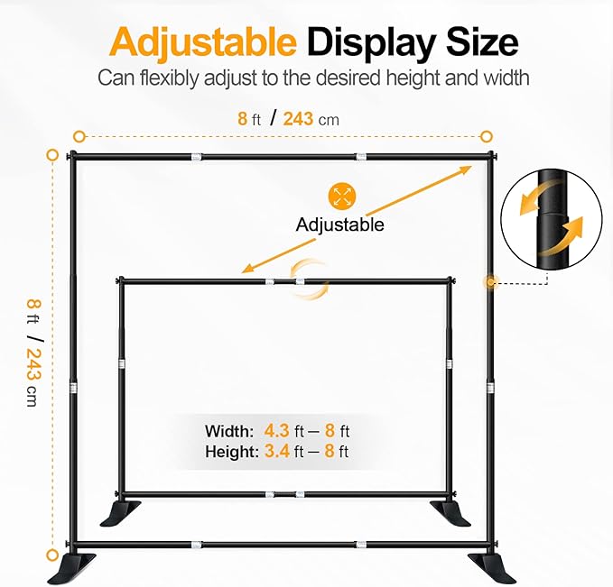 EMART 8x8 ft Heavy Duty Banner Stand Kit, Adjustable Frame for Step and Repeat Backdrops, Ideal for Photography, Trade Shows, and Photo Booths