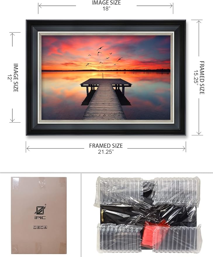 IPIC - Our Own Sunset Personalized Framed Wall Art with Names and Date on, Giclee Prints with Solid Wood Frame, Customized Gift and Memorial Gifts for Wedding Anniversary.