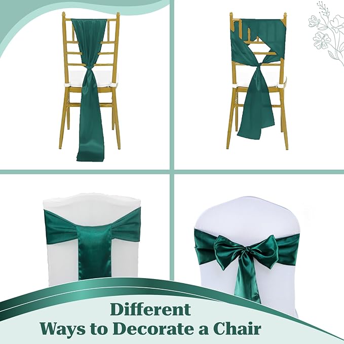 VDS Satin Chair Sashes Chair Cover Back Tie Sateen Bows Ribbon for Wedding Birthday Graduation Engagement Ceremony Event Party Banquet Venue Hotel All Dining Chair Decoration (150PC) (Hunter Green)