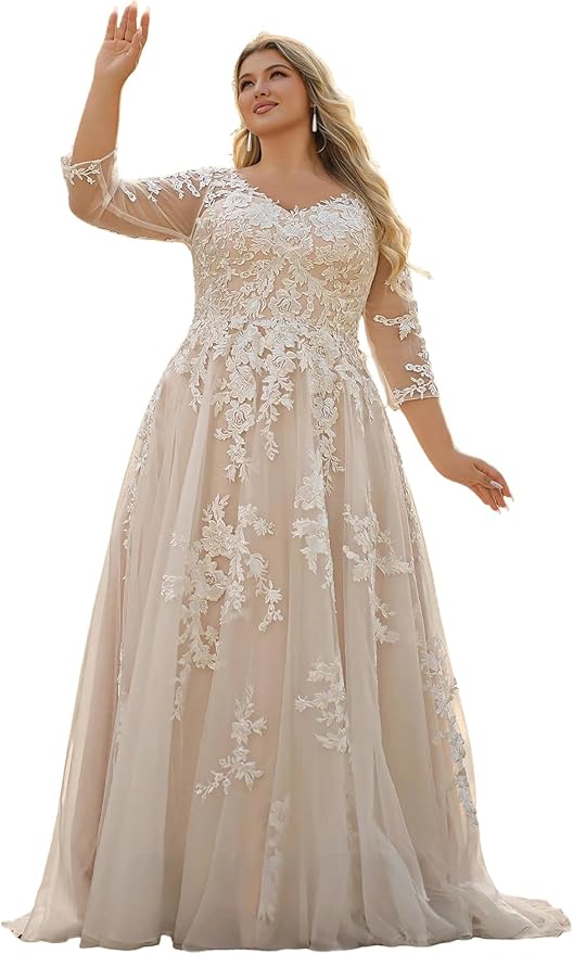 Plus Size Wedding Dresses for Bride Long Sleeve Wedding Bridal Gowns with Lace Appliques Off Shoulder Bride Dress