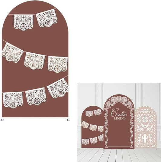 Beige Arch Backdrop Cover Birthday Party Baptism Cutie Baby Shower Arch Stand Spandex Covers Wedding Mexican First Fiesta Parties Decorations (4X7.2ft,G3761)