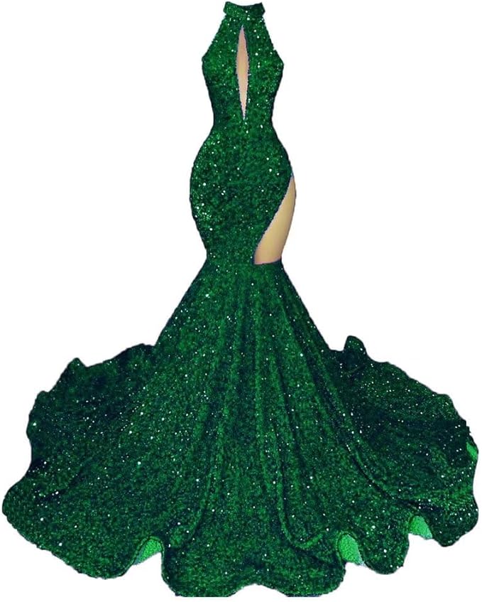 Sexy High Neck Mermaid Evening Long Dress Sequins Sleeveless Celebrity Pageant Dress Cocktail Party Gowns