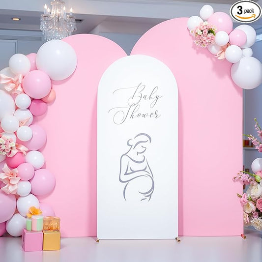 White and Pink Arch Cover 3 Set-6FT, 5FT, 4FT Arch Backdrop Cover Spandex Fitted 2-Color Fabric Stand Covers for Baby Shower Gilrs Birthday Party Ceremony Banquet Photo Background Decorations