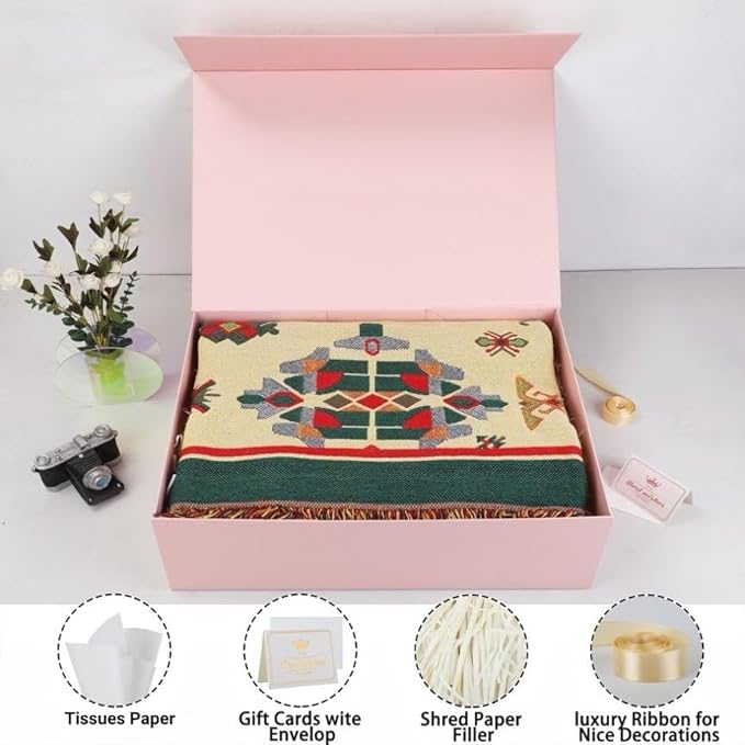 UoeRing 1 Extra Large Pink Gift Box 20x16x7 inch Luxury Gift Box for Presents with Magnetic Closure Lid Collapsible,Birthday,Christmas,Contains Card, Ribbon,Tissue Paper,Shredded Paper Filler