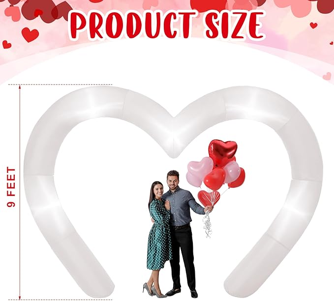Shappy 9 ft Valentine Inflatables Outdoor Decorations Heart Blow up Inflatable Archway with Build in LEDs for Indoor Outdoor Lawn Yard Garden(White)