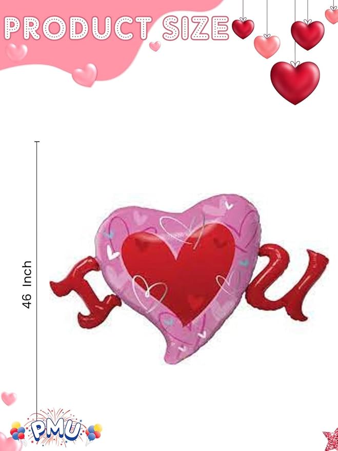 PMU Valentine's Day "I Heart U" 46in Mylar-Foil Balloon (10/pkg) Pkg/1