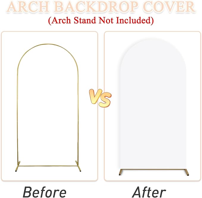 White Wedding Arch Cover Set of 3 (7.2FT, 6.6FT, 6FT) Arch Frame Covers Spandex Fitted Arch Backdrop Cover for Round Top Chiara Arch Backdrop Stands Cover for Wedding Shower Prom Birthday Party Decor