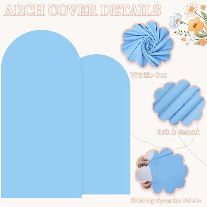 Wedding Backdrop Arch Stand with Cover 7.2FT 6FT Metal Arch Backdrop Stand and Cover Set of 2 Baby Blue Backdrop Cover for Balloon Arches Stands for Birthday Party Anniversary Bridal Baby Shower Decor