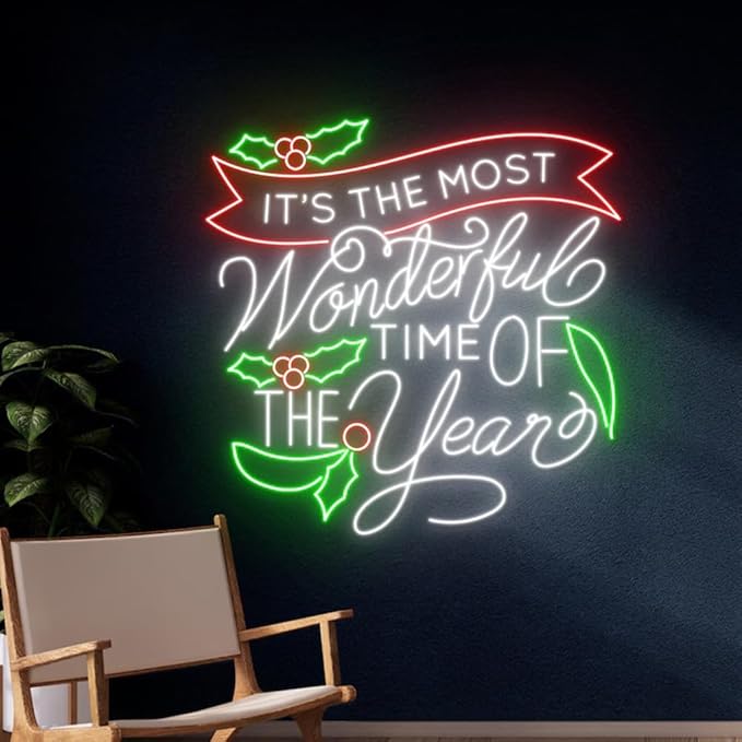 It's The Most Wonderful Time Neon Sign, Merry Christmas Led Light, Happy New Year Room Wall Decor - Size:18inches