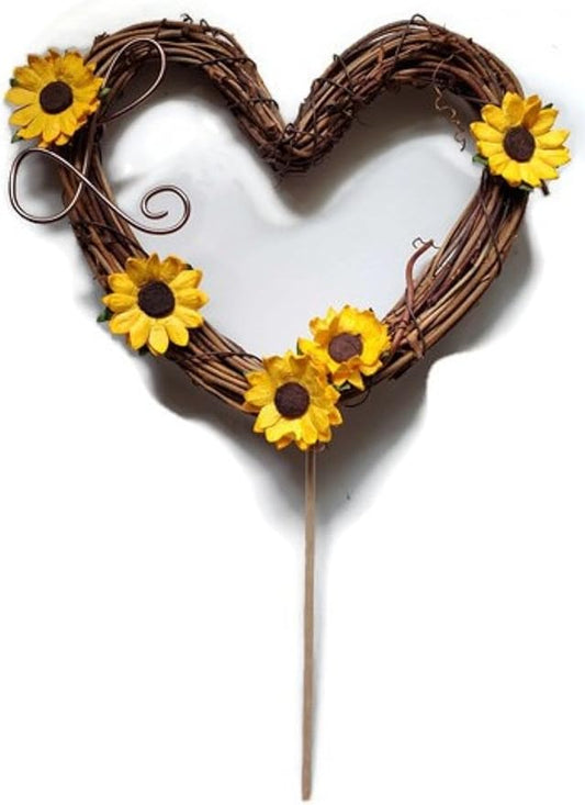 Country Wedding Cake Topper with Letter Personalization and Sunflowers