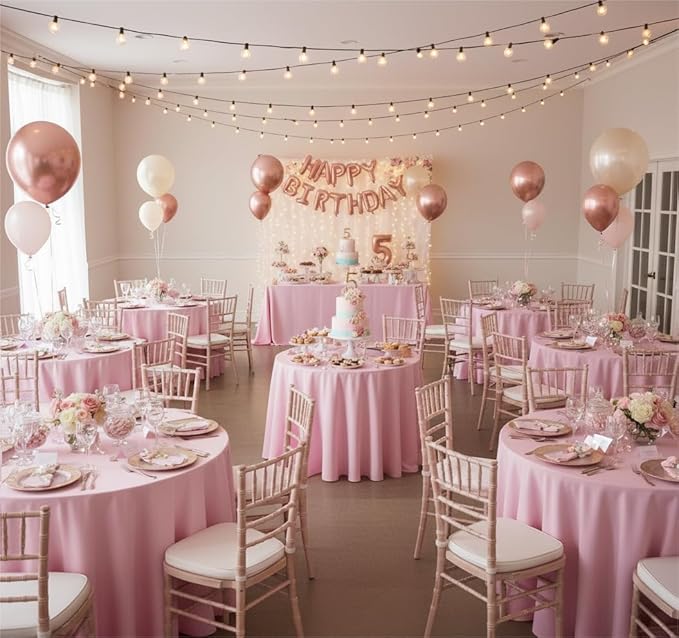 sancua Round Tablecloth 132 Inch Diameter, 6 Pack - Circle Polyester Fabric Table Cloth for Wedding Party Reception Banquet Birthday, Washable Formal Table Cover (Fit 54-96 Inch Tables), Pink