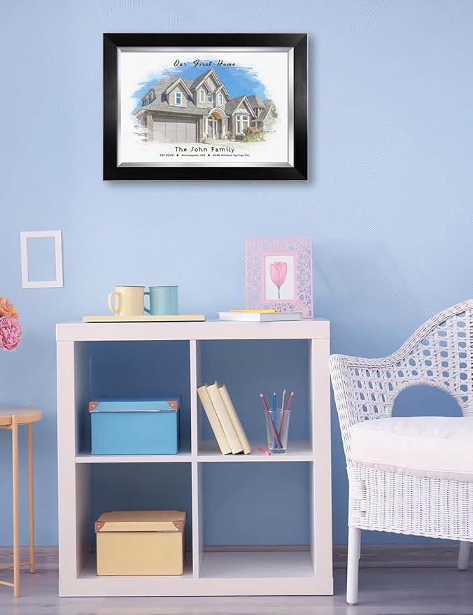 IPIC - Custom Watercolor House Portrait.Personalized Artwork with Names and Date on, Customized Gift for Anniversary,Wedding,Birthday and Holidays. Picture size: 18x12, Framed Size: 21x15