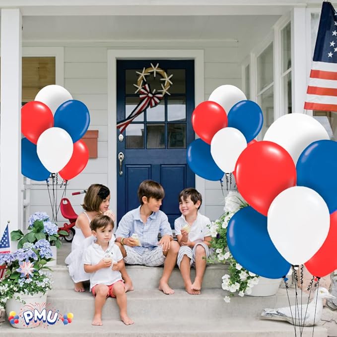 PMU Balloons 17 Inch PartyTex Premiere Patriotic Assorted Helium Quality Latex Balloons for Photo Shoot, Wedding, Baby Shower, Birthday Party and Event Decoration Pkg/100