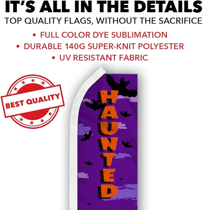 Haunted House Swooper Advertising Flag & Pole Kit - Perfect for Haunted Houses, Haunted Mazes, Halloween Stores, Halloween Decor, Parties, Events