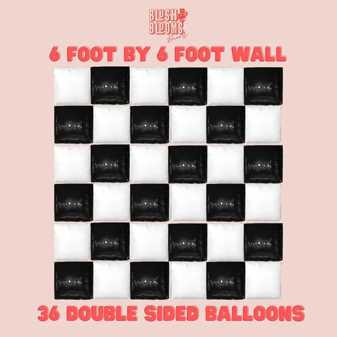 Matte Pink and White Foil Balloon Wall (36 Pack) | 6 Foot by 6 Foot Wall | Weddings, Birthdays, Showers, Parties, and Events (Black and White)