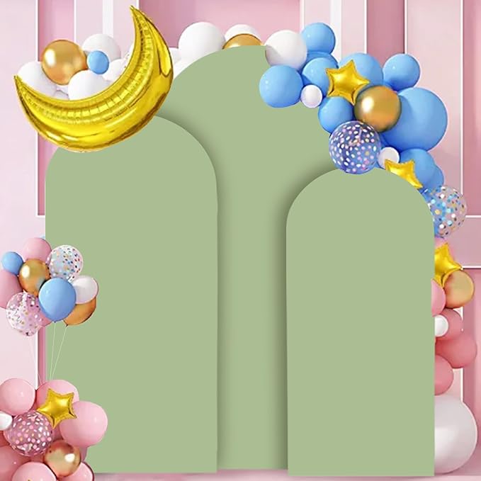 Arch Cover Set of 3 Sage Green Arch Cover Spandex Arch Backdrop Cover Chiara Round Top Arched Covers Backdrop Fabric for Wedding 5FT 6FT 7FT Party Arches Covers for Birthday Baby Shower