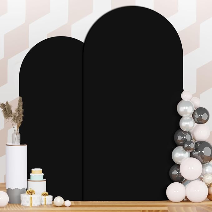 Black Wedding Arch Cover Set of 2 Arch Cover Backdrop Fabric 7.2ft 6ft Spandex Fit Backdrop Cover for Arch Stand Arches Frame Wall Cover for Birthday Baby Halloween Party Arch Stand Cover