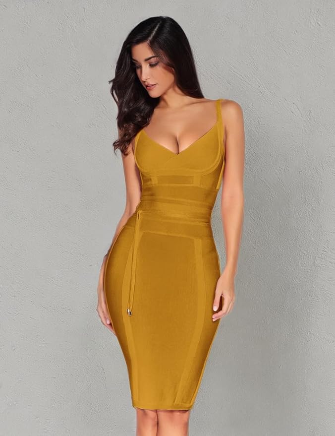 meilun Womens Rayon Belt Detail Bandage Bodycon Party Dress