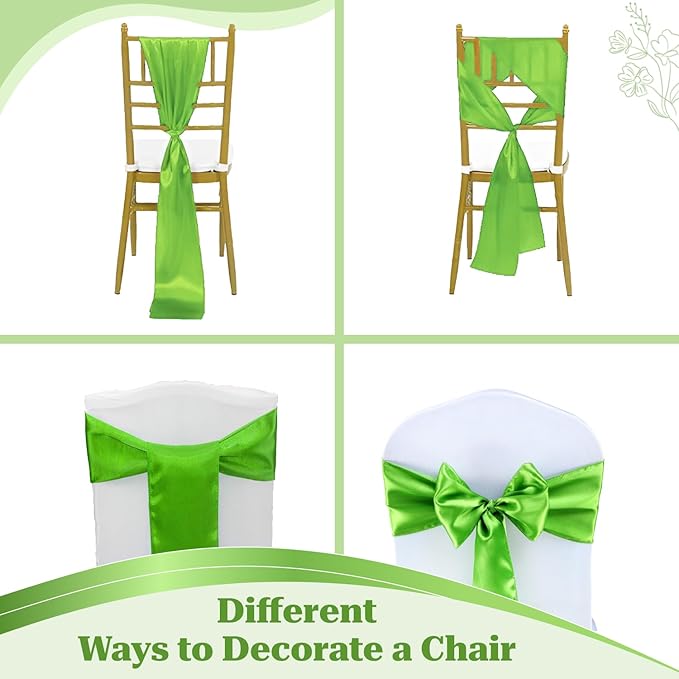 VDS Satin Chair Sashes Chair Cover Back Tie Sateen Bows Ribbon for Wedding Birthday Graduation Engagement Ceremony Event Party Banquet Venue Hotel All Dining Chair Decoration (75PC) (Parrot Green)