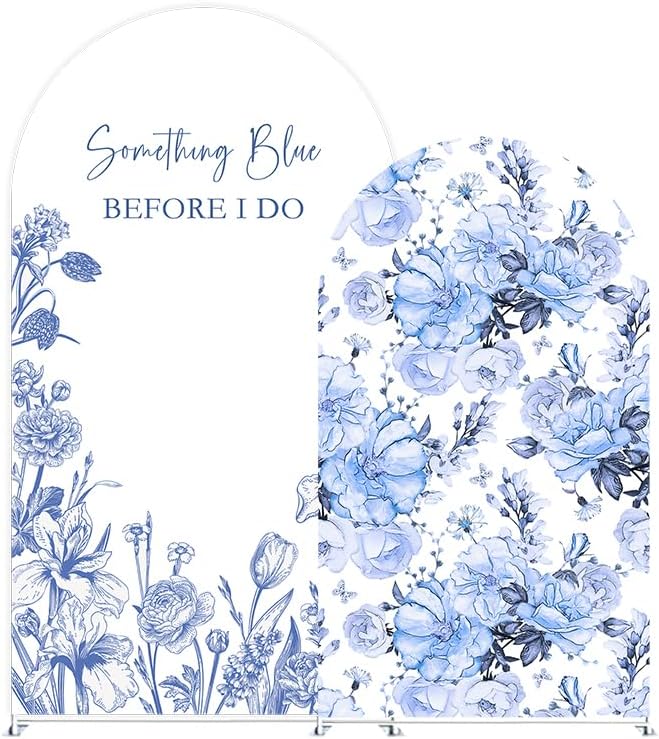 Something Blue Before I Do Arch Backdrop Cover Wedding Bridal Shower Bride to be Toile Party Arch Fabric Cover Blue Bloom Floral Baby Shower Decors (2.2X5ft,3853)