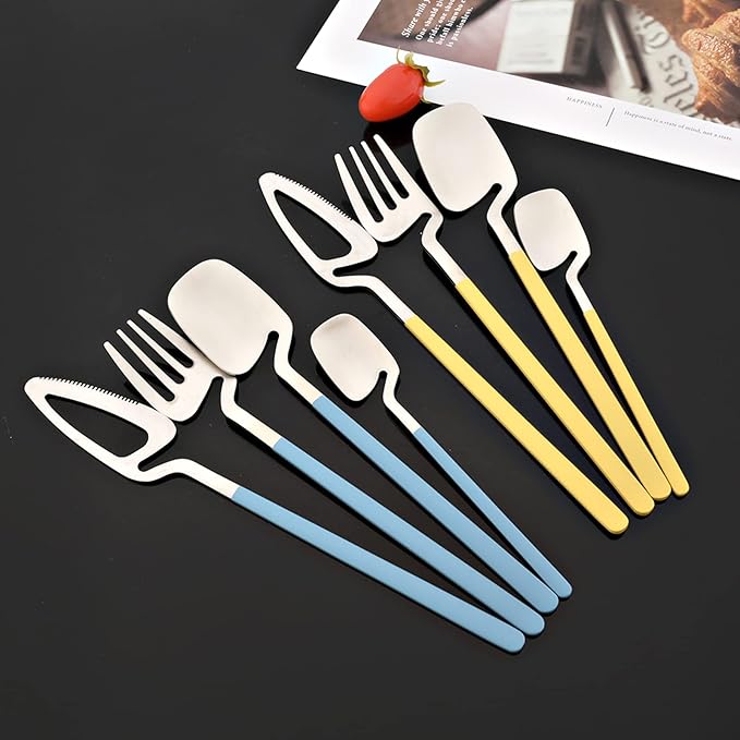 JASHII Flatware Set 32-piece Silverware Set Matte Finished Cutlery Set Service for 8 Include Knife/Fork/Spoon/Coffee spoon Dishwasher Safe (Blue Silver)