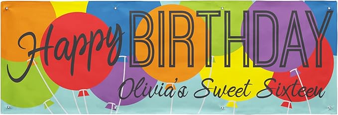 Let's Make Memories Personalized Happy Birthday Banner for Kids - Custom Birthday Party Decorations - Indoor/Outdoor Vinyl - Any Text - Balloons - Primary Colors - 8ft