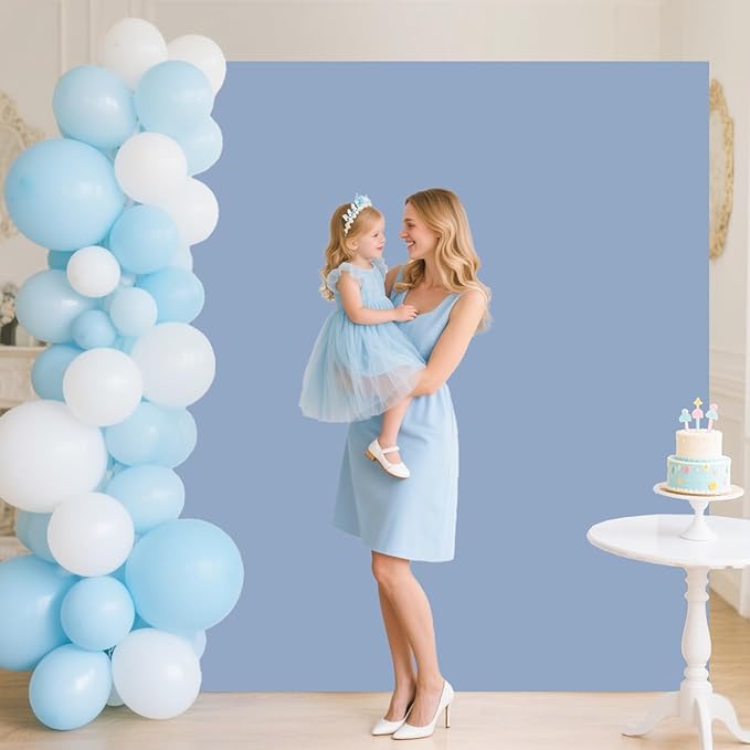 Metal Arch Backdrop Stand and Cover Set 6.6x6.6FT Wedding Backdrop Stand with Dusty Blue Arch Cover Spandex Portable Arched Party Frame Square Covers for Birthday Anniversary Events Photo Booth