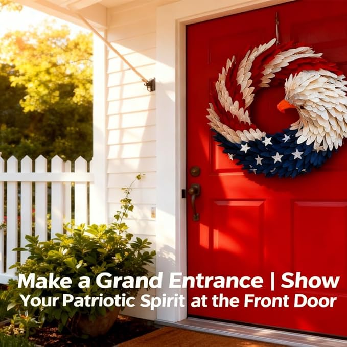 250th Anniversary Eagle Wreath 3D Patriotic Brave Wings Decoration Red White Blue Style Fabric Design for Front Door Wall Porch Independence Memorial Day Indoor Outdoor Decor(1pc,14.9in)