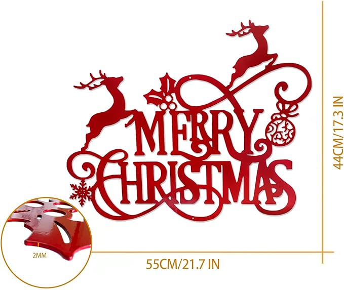 Metal Merry Christmas Wall Decor Christmas Sign Letter Decorative Hanging Plaque Suitable For Indoor Outdoor Room Yard Holiday Decoration