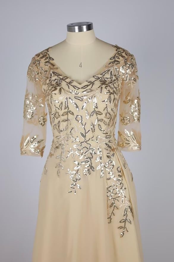 Long Sleeve Mother of The Bride Dress for Wedding Chiffon Lace Applique Formal Gowns BOF163
