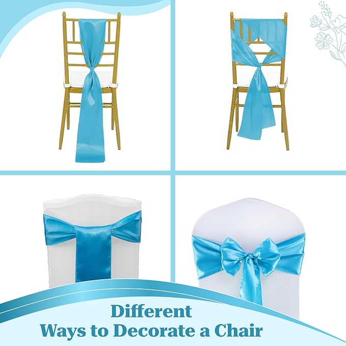 VDS Satin Chair Sashes Chair Cover Back Tie Sateen Bows Ribbon for Wedding Birthday Graduation Engagement Ceremony Event Party Banquet Venue Hotel All Dining Chair Decoration (250PC) (Turquoise)