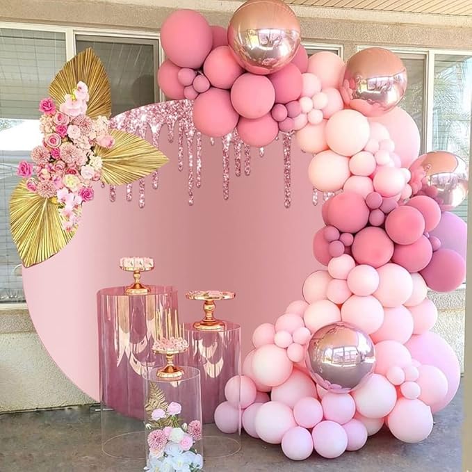 OERJU 6x6ft Pink Glitter Round Backdrop Rose Golden Glittering Sequin Starlight Photography Background Circle Backdrop Cover Birthday Baby Shower Wedding Party Decoration Banner Photo Booth Prop
