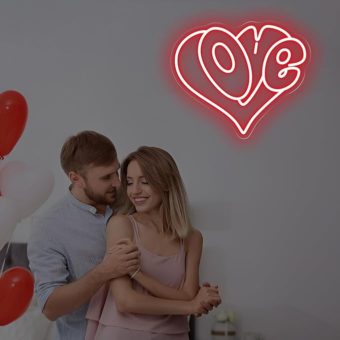 Love Heart Neon Sign, Red Romantic LED Wall Light for Bedroom, Valentine's Day Gift, Lover Valentine Decor, Romantic Home Decor, Couple Space Wall Art 15″ × 12.6″