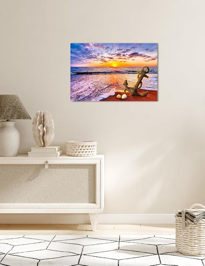 IPIC - "Anchored in Time Personalized Canvas Wall Art, Custom Beach Sunset Canvas Print with Name and Date, A Personalized Gift for Couple, Wedding, or Anniversary, Coastal Home Decor