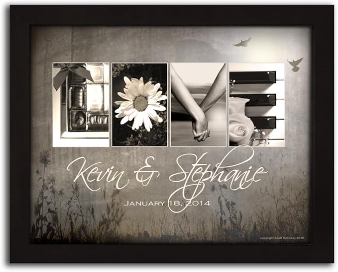 Personal-Prints LOVE LETTERS | Personalized Romantic Canvas Art Gift with Your Names | Custom for Valentine’s Day or Wedding Anniversary (11"x14" Framed Paper Print)