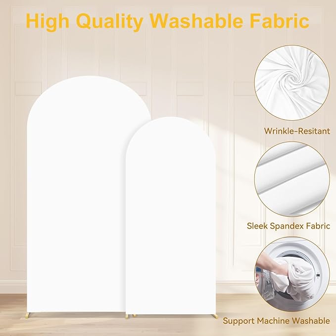 GRENTY Metal Arch Backdrop Stand and Cover Set 7.2FT/6FT, Wedding Arch Frame with Spiral Rotating Joint and 2 Wrinkle-Resistant Cover for Birthday, Anniversary, Wedding, Party, Baby Shower