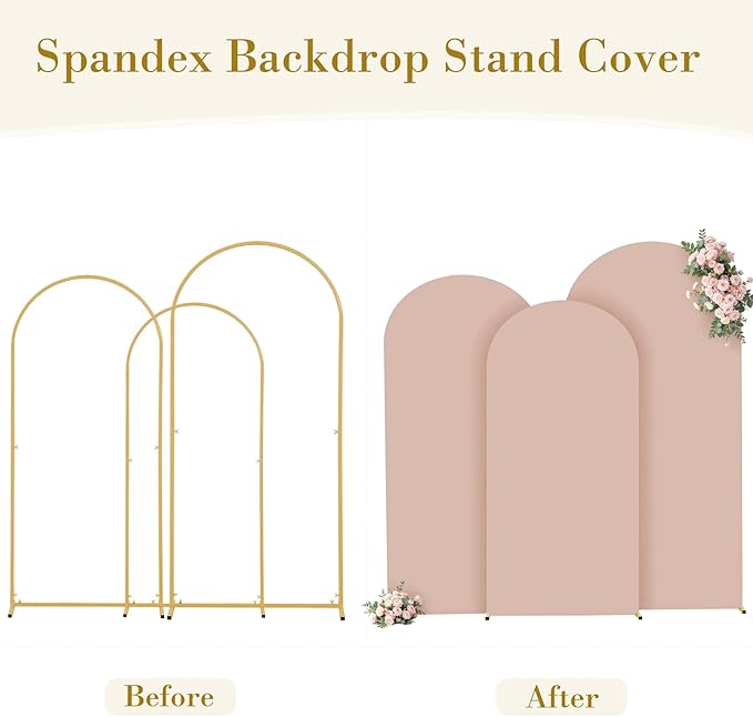 Nude Arch Covers 3 Set - 6.6FT, 7.2FT, 8FT Nude Arch Backdrop Cover Spandex Wedding Arch Stand Covers for Bridal Shower Wedding Baby Shower Birthday Party Banquet Photo Background Decorations