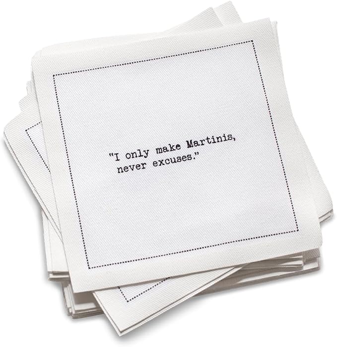 Five Star Funny Martini Quotes | White Cotton Cocktail Napkins | 50 Luxury Disposable Beverage Napkins with Witty Bar Quotes | Drink Napkins for Parties, Bars, Weddings & Game Nights