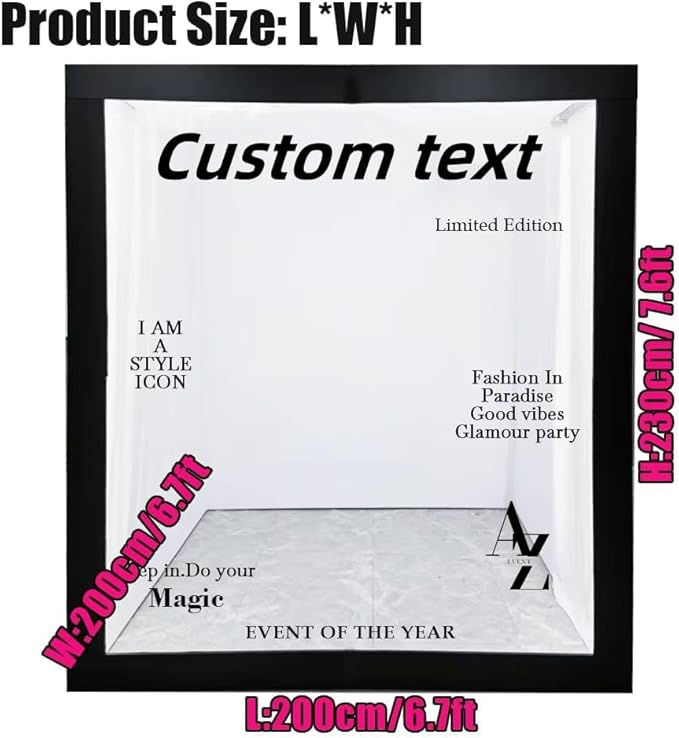 Magazine Photo Booth Box, 6.56 ft × 6.56 ft × 7.55 ft Weddings Photography Background, Photobooth with LED Light for Parties,Wedding,Events,Christmas,Rental Business